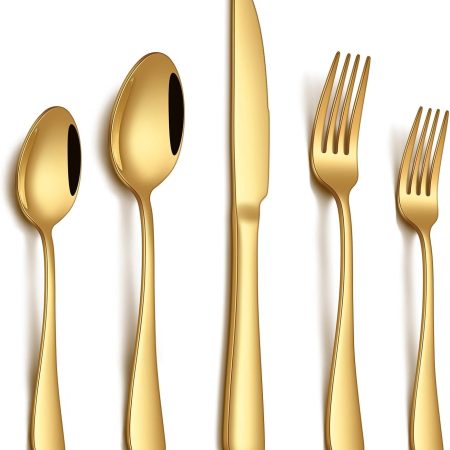 Gold Stainless Steel Silverware Set with Mirror Polished Finish