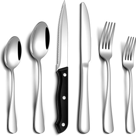 Stainless Steel Silverware Set with Steak Knives for Everyday Dining
